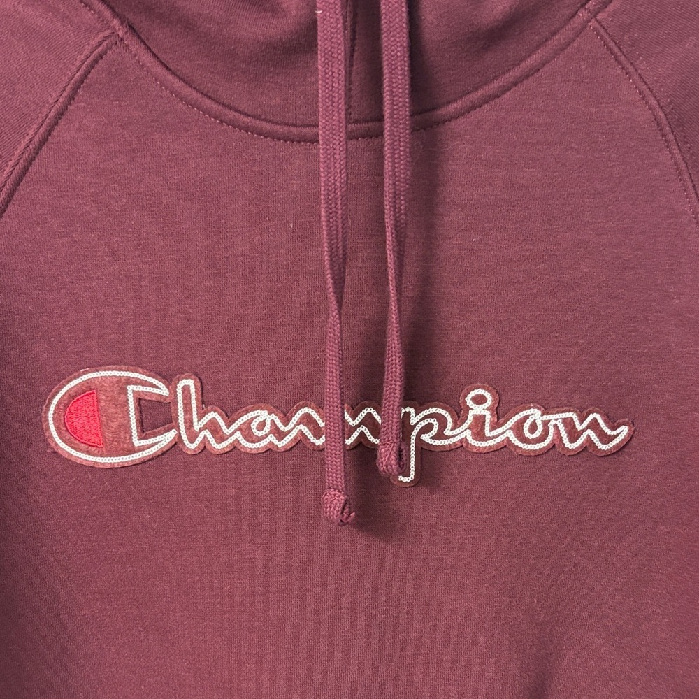 Champion Burgundy Pullover Hoodie with Embroidered Logo ~ Large - Picture 2 of 8